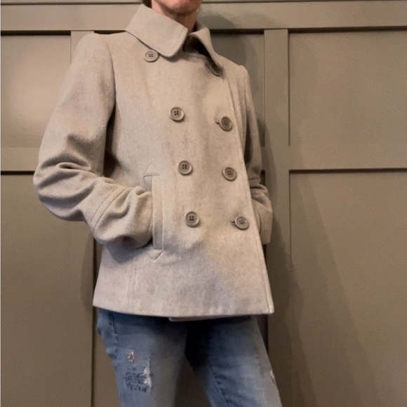 J. Crew Perennial Double Breasted Pea Coat 100% Wool By Nello Gori Sz 8 Oatmeal - Picture 6 of 13